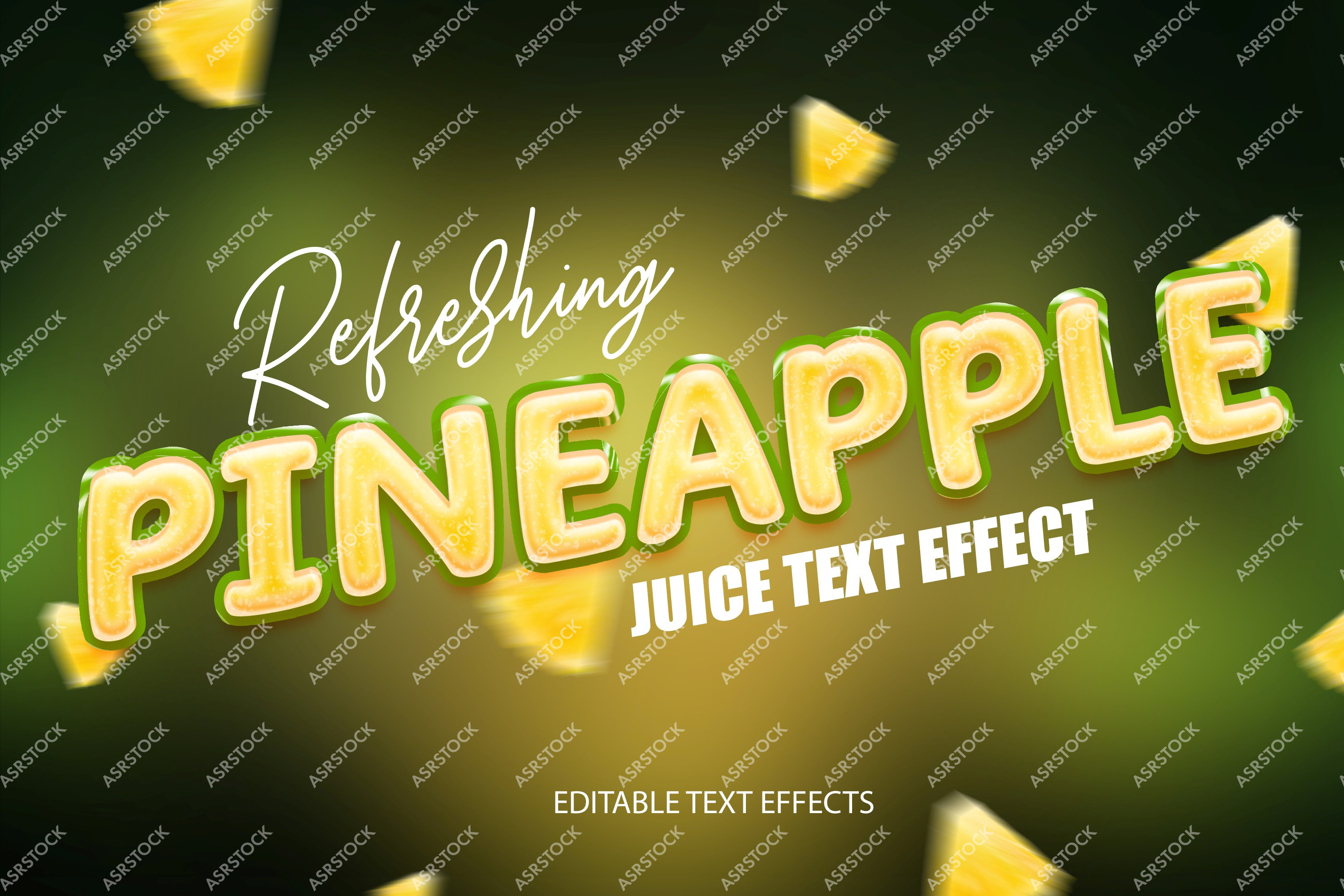 Pineapple juice editable text effect with glossy 3D fruity typography