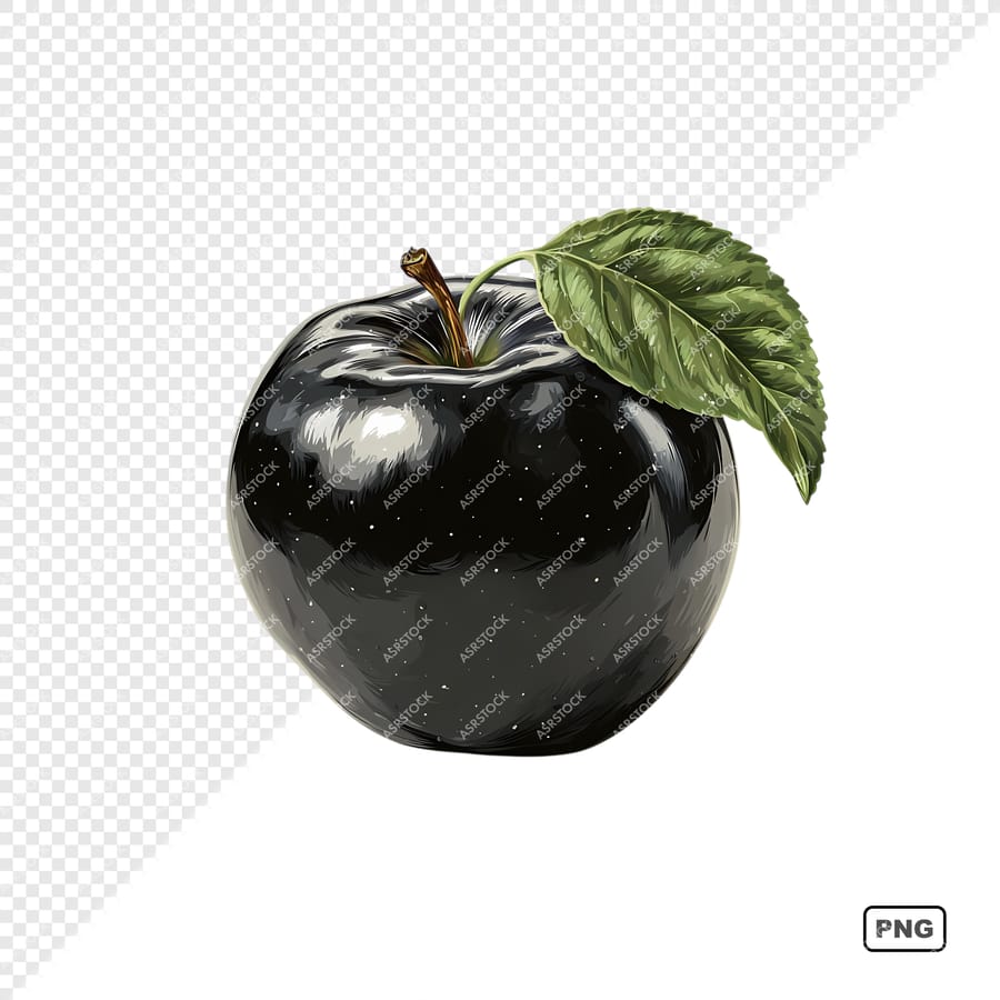 black apple illustration with leaf png